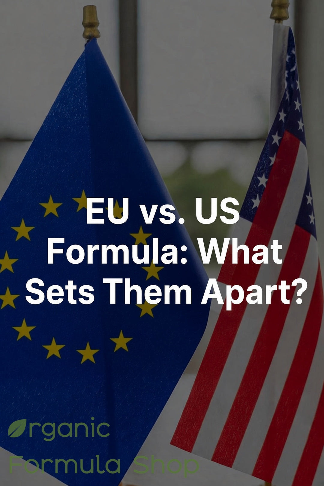 EU and US flag with title EU vs US formula: What sets them apart. | Organic Formula Shop