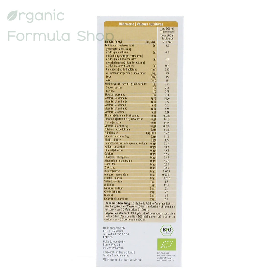 Holle A2 Organic Cow Formula - Stage 1