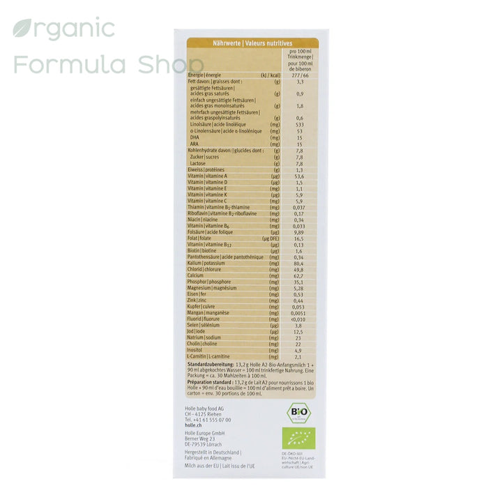 Holle A2 Organic Cow Formula - Stage 1