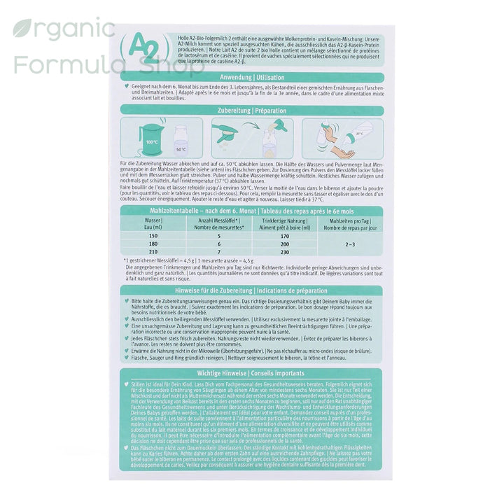 Holle A2 Organic Cow Formula - Stage 2