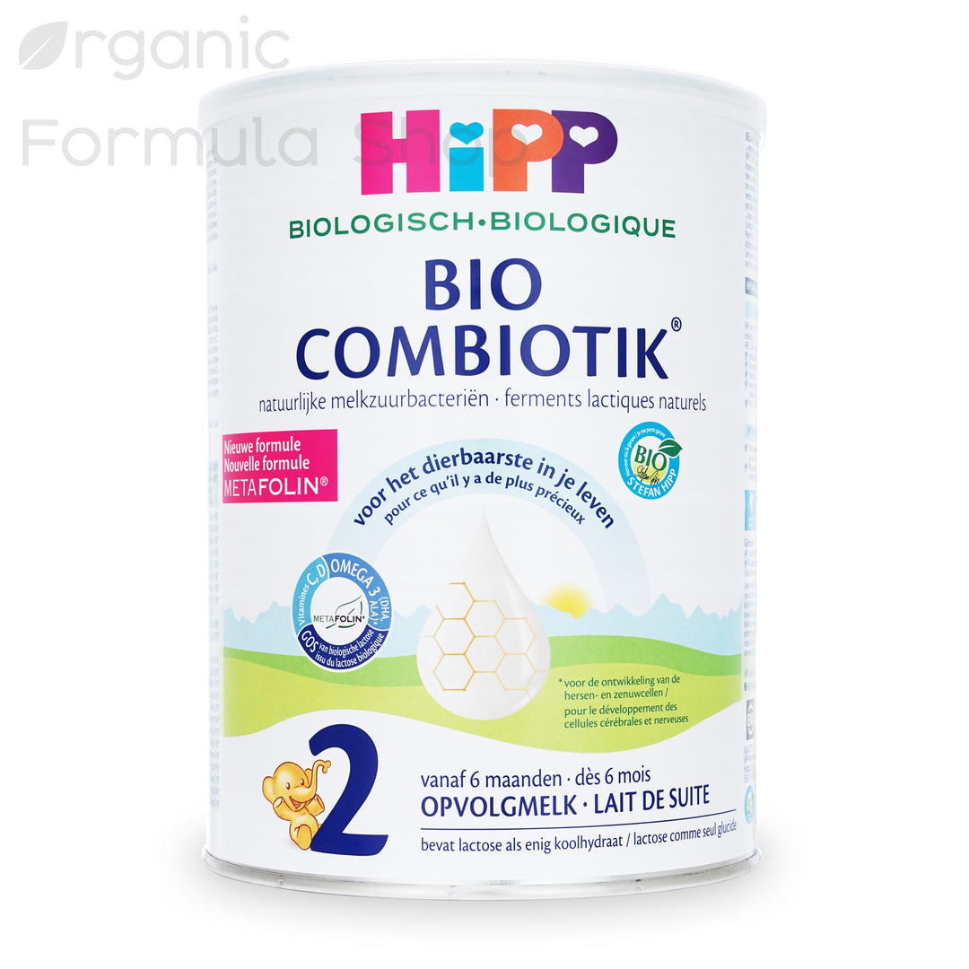 A container of Hipp Dutch Organic Formula - Stage 2 for babies 6-10 months old, 800gr size.