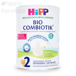A container of Hipp Dutch Organic Formula - Stage 2 for babies 6-10 months old, 800gr size.