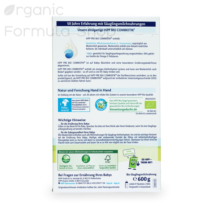 HiPP German Organic Formula - Stage Pre