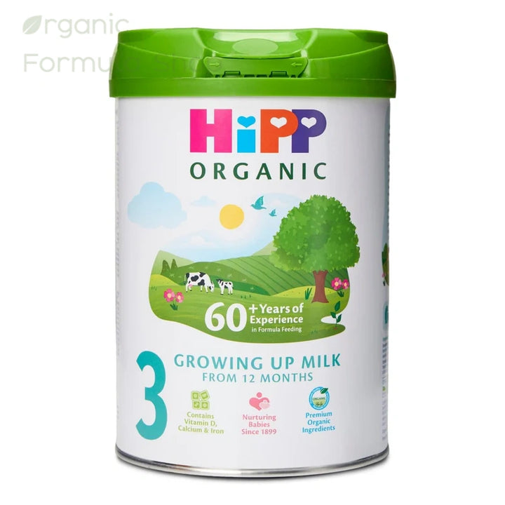 HiPP UK Stage 3 European organic toddler formula in 800g tin, front of can with Organic Combiotic branding, for toddlers 12 months and older