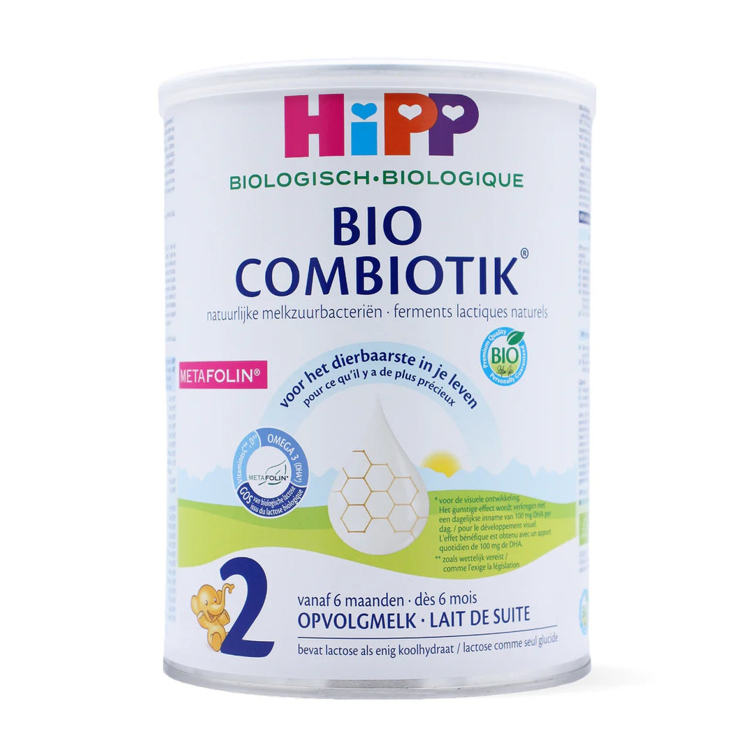 HiPP Dutch Stage 2 European organic baby formula 800g can, front with Combiotik and Metafolin, from 6 months