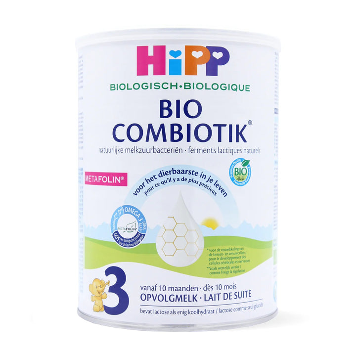 HiPP Dutch Stage 3 European organic toddler formula 800g can, front with Combiotik and Metafolin, from 10 months