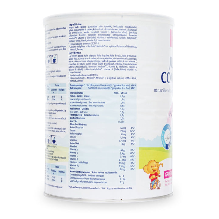 HiPP Dutch Stage 4 European toddler formula 800g can, ingredients and nutrition table per 100 ml in Dutch and French