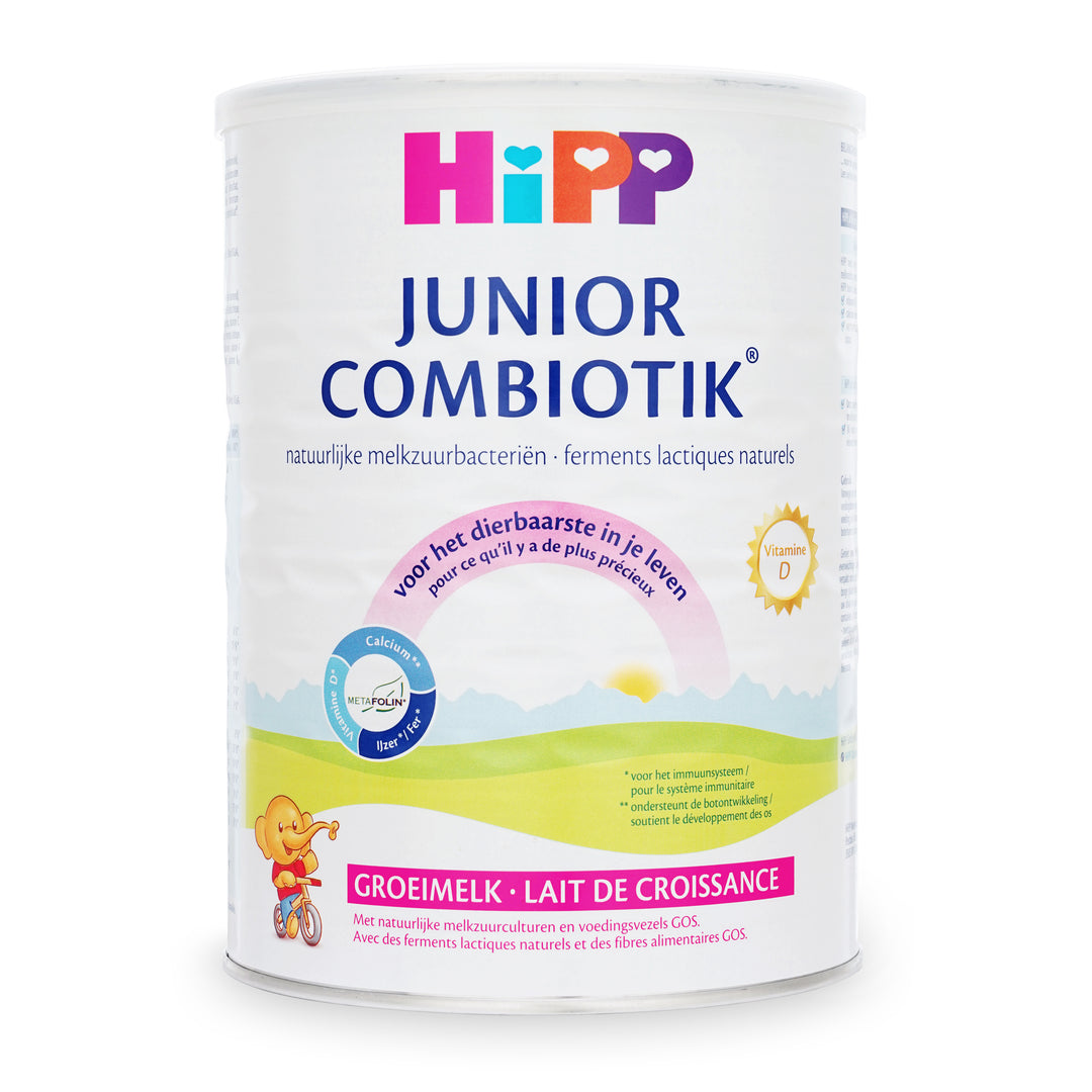 Front of the HiPP Dutch Combiotik Junior Stage 4 800g can, Dutch label, European toddler milk, 24 to 36 months