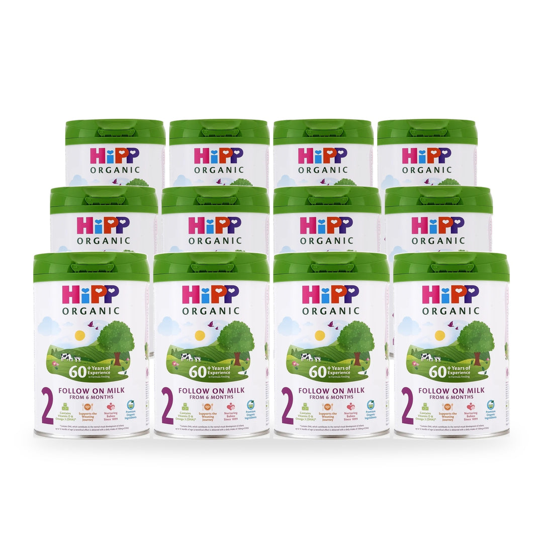 HiPP UK Stage 2 European organic baby formula, 12 pack of 800g cans, for babies 6 to 12 months