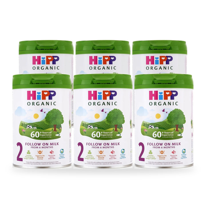 HiPP UK Stage 2 European organic baby formula, 6 pack of 800g cans, for babies 6 to 12 months