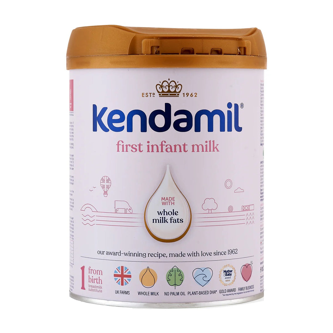Kendamil UK Classic Stage 1 European baby formula 800g can, front with first infant milk, whole milk fats, from birth