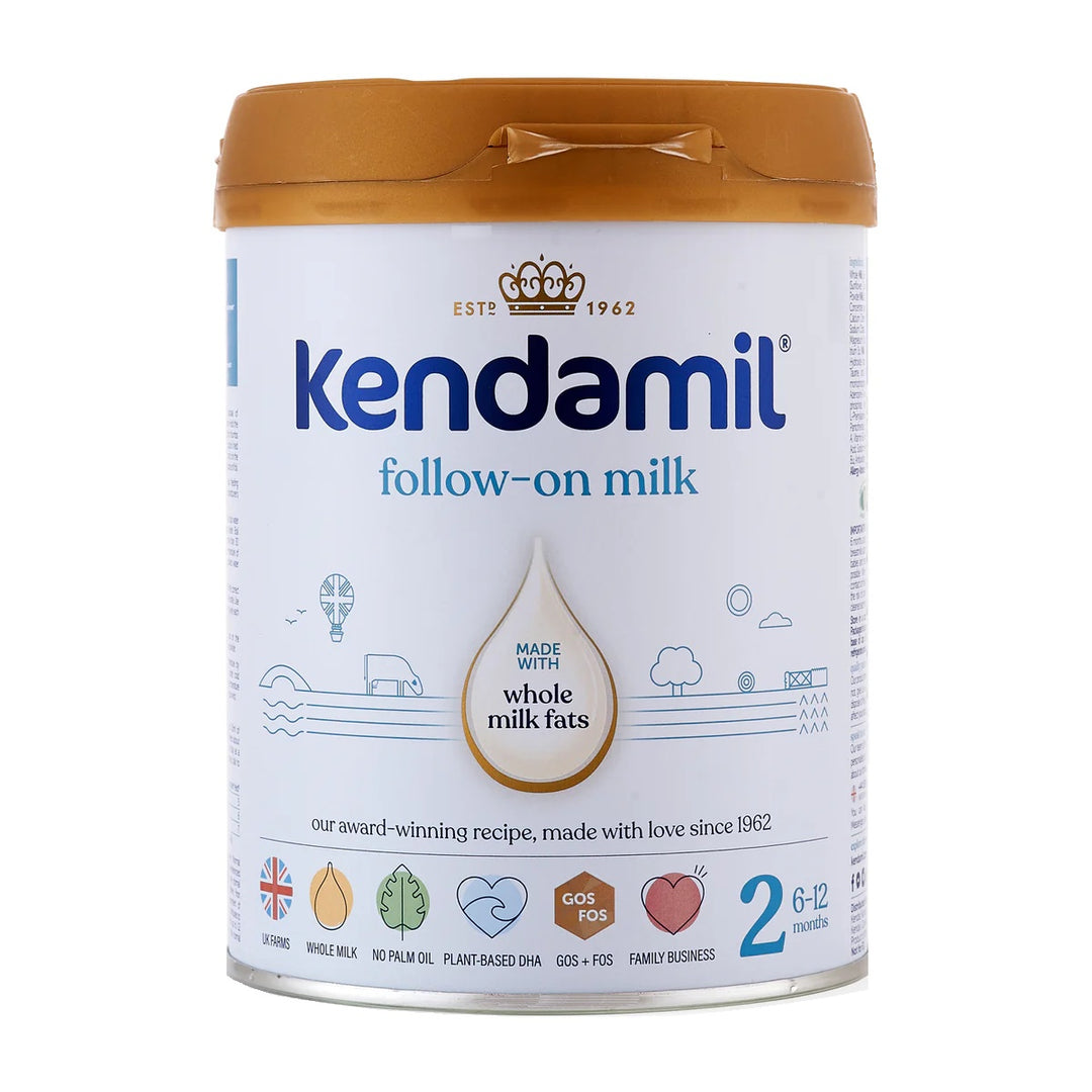 Kendamil UK Classic Stage 2 European baby formula 800g can, front with follow on milk, whole milk fats, GOS and FOS