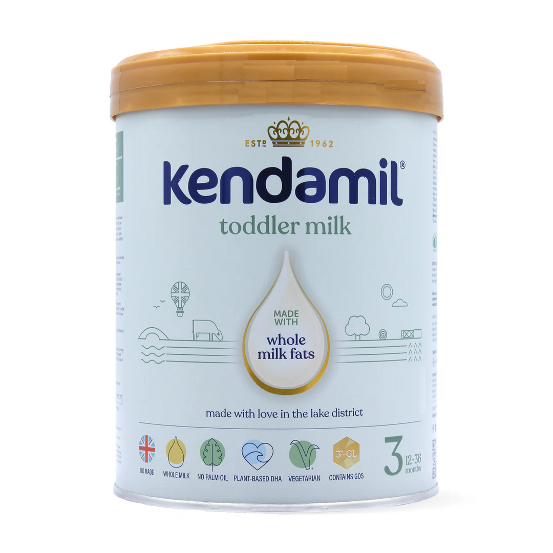 Front of the Kendamil UK Classic Stage 3 800g can, English label, European whole milk toddler formula, no palm oil, 12 to 36 months