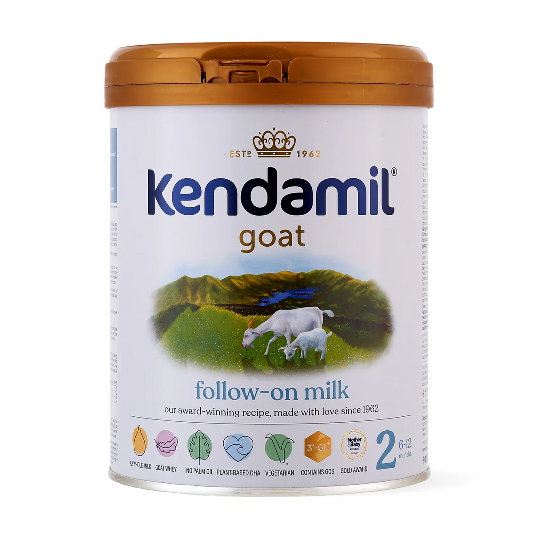 Front of the Kendamil UK Goat Stage 2 800g can, English label, European whole goat milk baby formula, 6 to 12 months