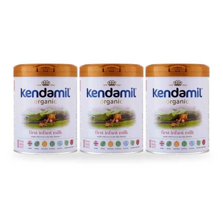 Kendamil UK Organic Stage 1 European organic baby formula, 3 pack of 800g cans, for babies 0 to 6 months